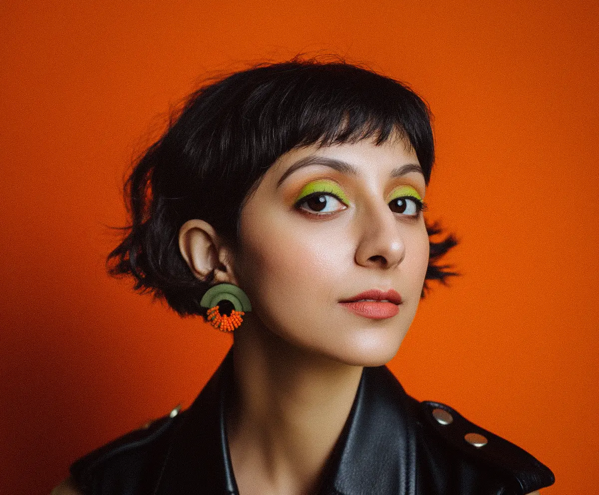 گوشواره هندی پیچ خمیر پلیمری و منجوق چیزا