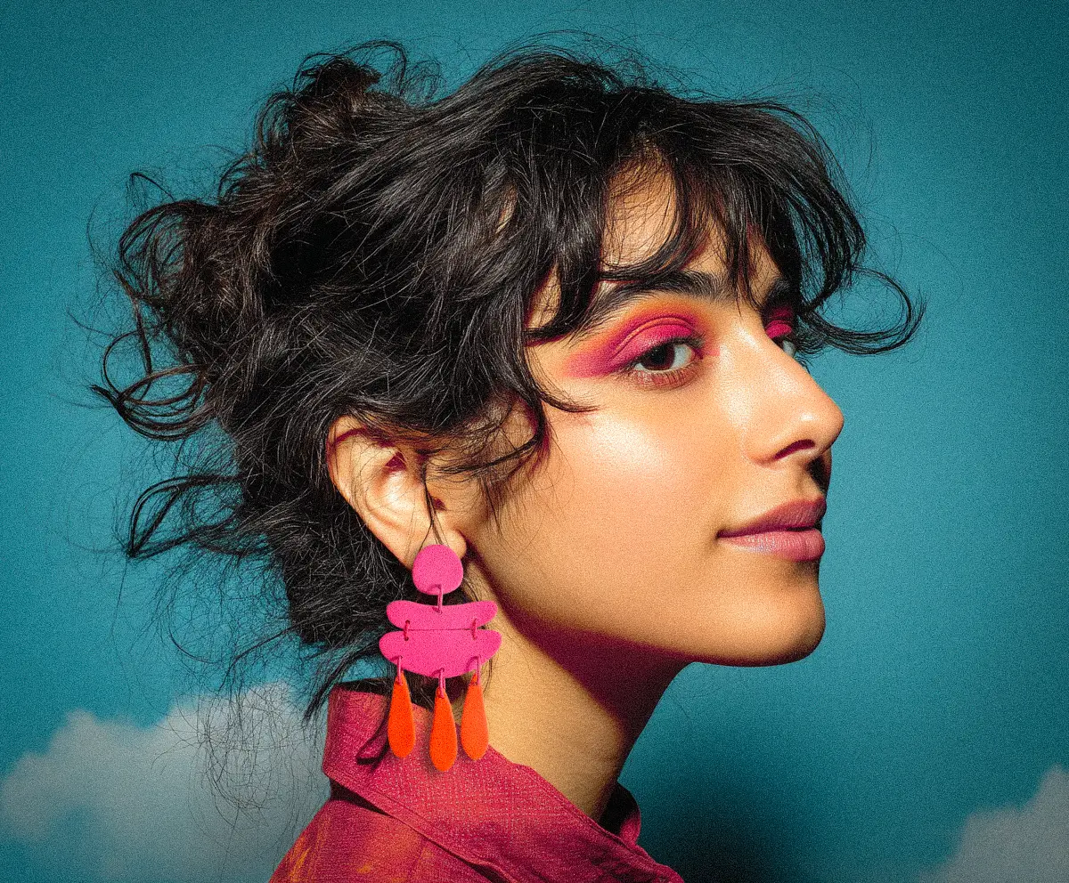 گوشواره پلیمری آو سرخابی نارنجی چیزا